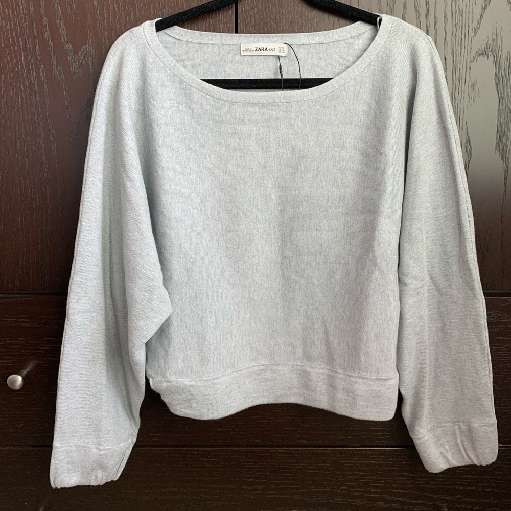 NWT Zara Knit Cropped Sweatshirt, Gray, Size Small